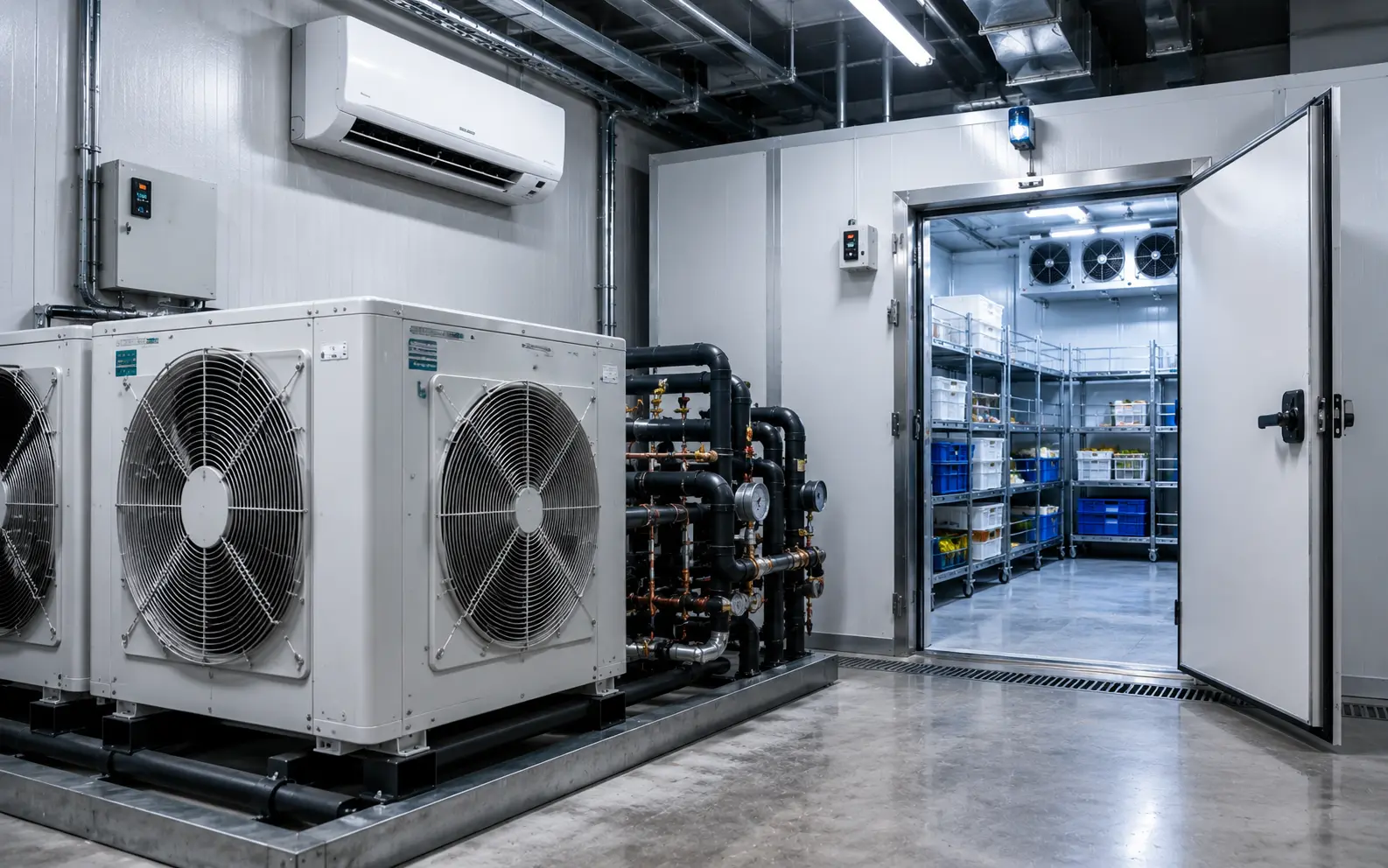 Cámara de refrigeración industrial y mini split atendidos por Refrigeración Mendoza